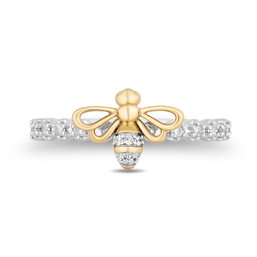 Hallmarkfinejewelry Honey Bee Diamond Ring In Sterling Silver & Yellow Gold View 1