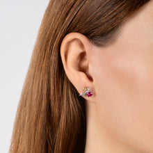 Load image into Gallery viewer, Hallmarkfinejewelry Cupid Stud Earrings in Sterling Silver &amp; 14K Yellow Gold with Created Ruby
