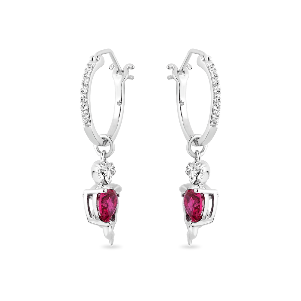 Hallmarkfinejewelry Cupid Diamond Earrings in Sterling Silver & Created Ruby View 1