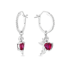 Load image into Gallery viewer, Hallmarkfinejewelry Cupid Diamond Earrings in Sterling Silver &amp; Created Ruby View 1

