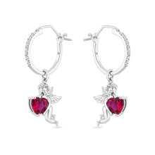 Load image into Gallery viewer, Hallmarkfinejewelry Cupid Diamond Earrings in Sterling Silver &amp; Created Ruby View 1
