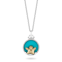 Load image into Gallery viewer, Hallmarkfinejewelry Cherub Diamond Pendant in Sterling Silver &amp; Yellow Gold &amp; Special Cut Turquoise View 1
