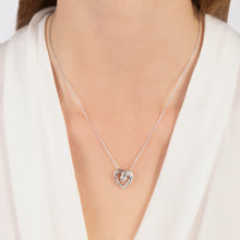 Load image into Gallery viewer, Hallmarkfinejewelry Modern Overlapping Heart Pendant in Sterling Silver with 1/10 Cttw of Diamonds
