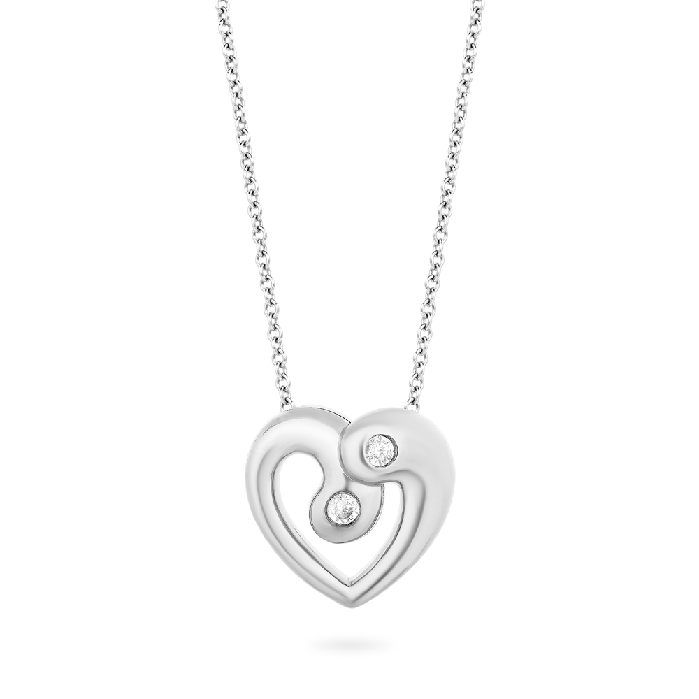 Hallmarkfinejewelry Modern Overlapping Heart Diamond Pendant in Sterling Silver View 1