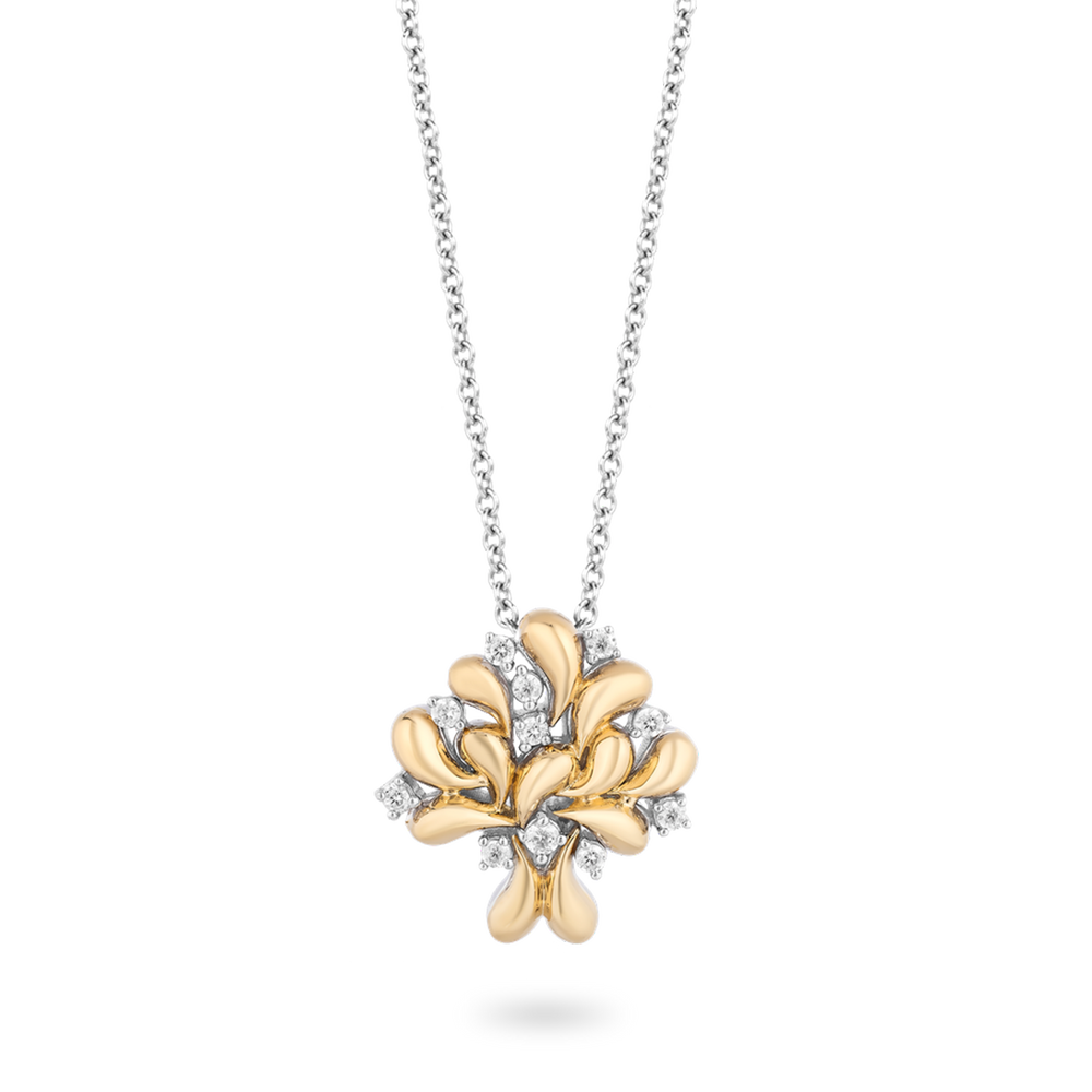 Hallmarkfinejewelry Family Tree Diamond Pendant in Sterling Silver & Yellow Gold View 1