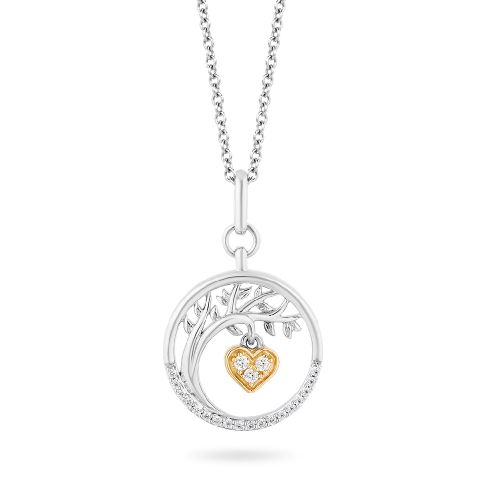 Hallmarkfinejewelry Medallion Tree & Heart Diamond Pendant in Sterling Silver & Yellow Gold View 1