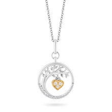 Load image into Gallery viewer, Hallmarkfinejewelry Medallion Tree &amp; Heart Diamond Pendant in Sterling Silver &amp; Yellow Gold View 1
