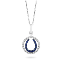 Load image into Gallery viewer, Hallmarkfinejewelry Horseshoe Diamond Pendant in Sterling Silver &amp; Created Blue Sapphire View 1
