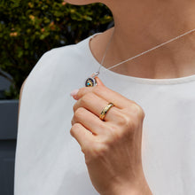 Load image into Gallery viewer, Hallmarkfinejewelry Evil Eye Medallion in Sterling Silver &amp; 14K Yellow Gold with Lapis &amp; Synthetic Turquoise
