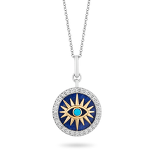 Load image into Gallery viewer, Hallmarkfinejewelry Evil Eye Diamond Pendant in Sterling Silver &amp; Yellow Gold with Lapis &amp; Synthetic Turquoise View 1
