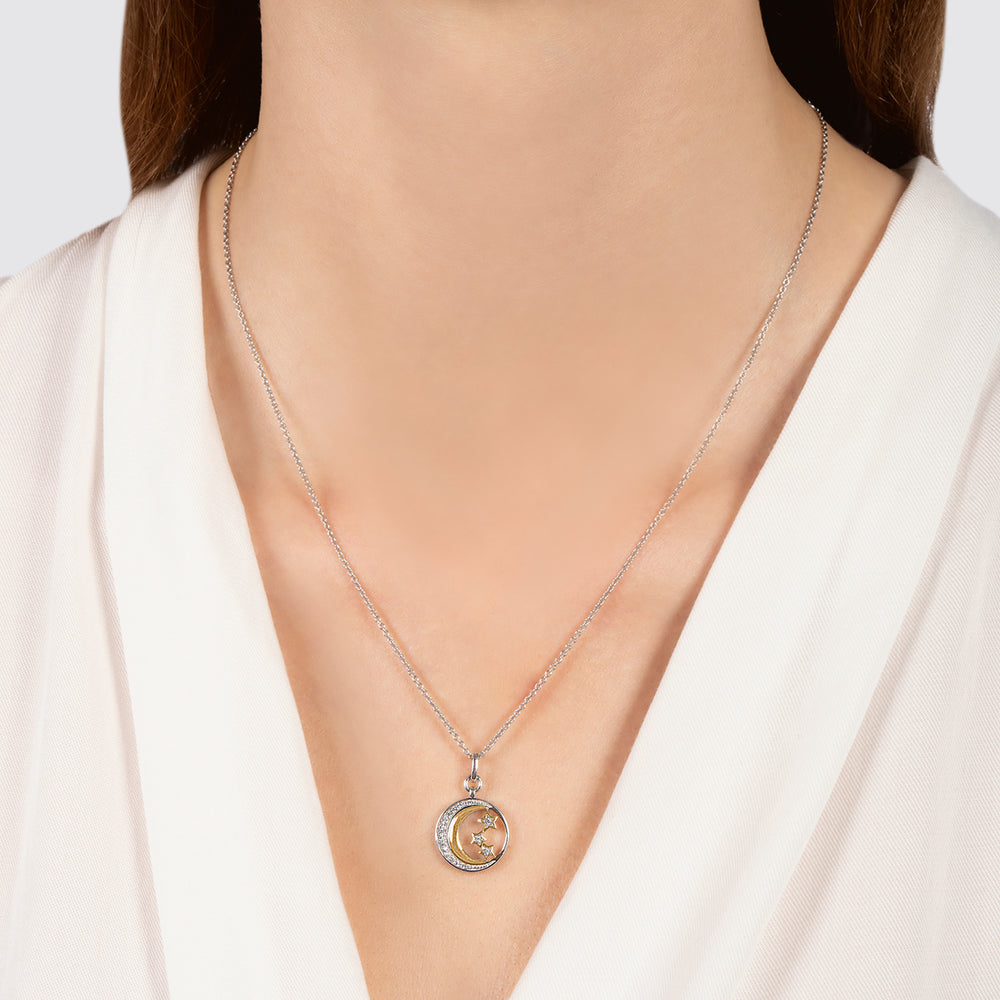 Hallmarkfinejewelry Golden Moonlight Medallion in Sterling Silver & 14K Yellow Gold with Diamonds