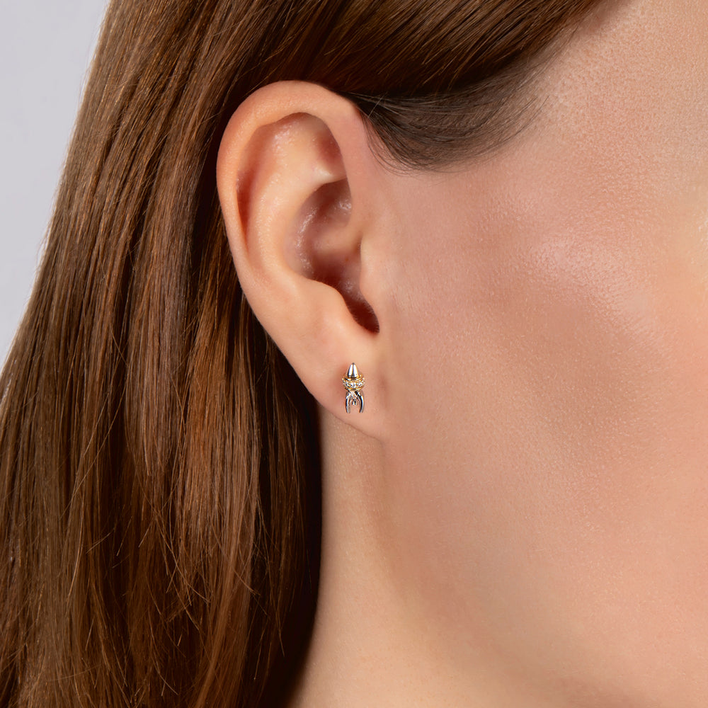 Hallmarkfinejewelry Rocket Stud Earrings in Sterling Silver & 14K Yellow Gold with Diamonds