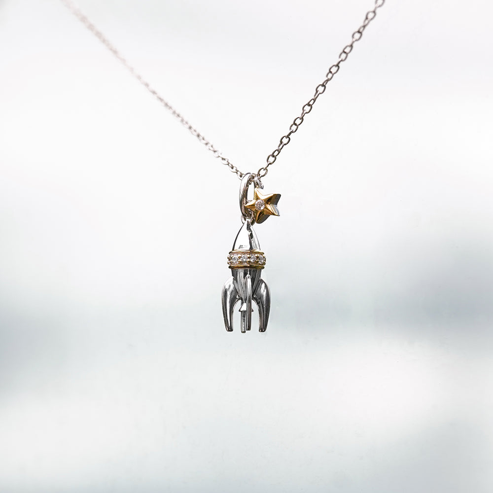 Hallmarkfinejewelry Rocket Pendant in Sterling Silver & 14K Yellow Gold with Diamond