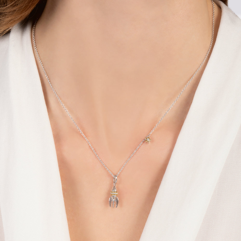 Hallmarkfinejewelry Rocket Pendant in Sterling Silver & 14K Yellow Gold with Diamond