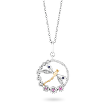 Load image into Gallery viewer, Hallmarkfinejewelry Dragonfly Diamond Pendant in Sterling Silver &amp; Yellow Gold with Created Pink Sapphire &amp; Blue Sapphire View 1
