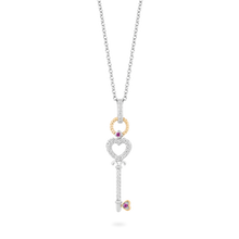 Load image into Gallery viewer, Hallmarkfinejewelry Key Diamond Pendant in Sterling Silver &amp; Yellow Gold &amp; Created Ruby View 1
