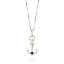 Load image into Gallery viewer, Hallmarkfinejewelry Anchor Diamond Pendant in Sterling Silver &amp; Yellow Gold &amp; Created Blue Sapphire View 1

