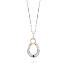 Load image into Gallery viewer, Hallmarkfinejewelry Horseshoe Diamond Pendant in Sterling Silver &amp; Yellow Gold &amp; Created Blue Sapphire View 1
