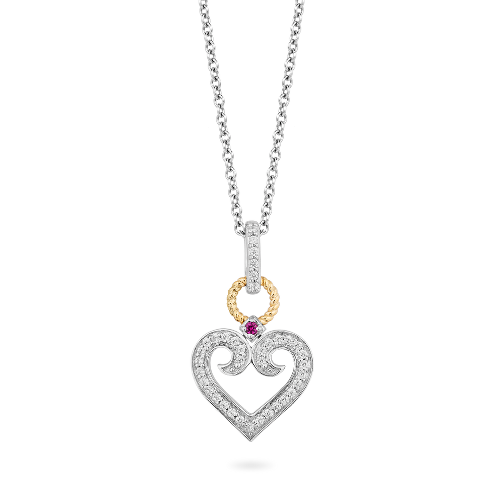 Hallmarkfinejewelry Heart Diamond Pendant in Sterling Silver & Yellow Gold & Created Ruby View 1