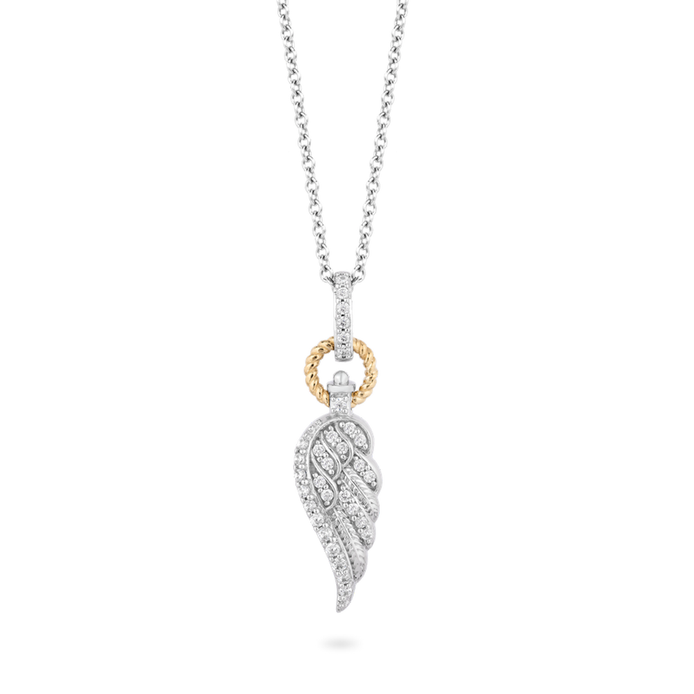 Hallmarkfinejewelry Angel Wing Diamond Pendant in Sterling Silver & Yellow Gold View 1