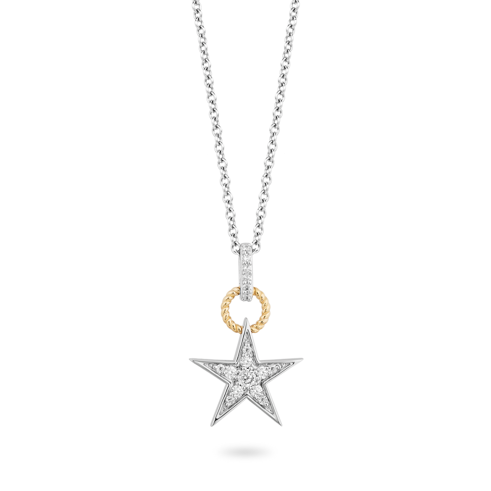 Hallmarkfinejewelry Star Diamond Pendant in Sterling Silver & Yellow Gold With 1/5 CTTW View 1