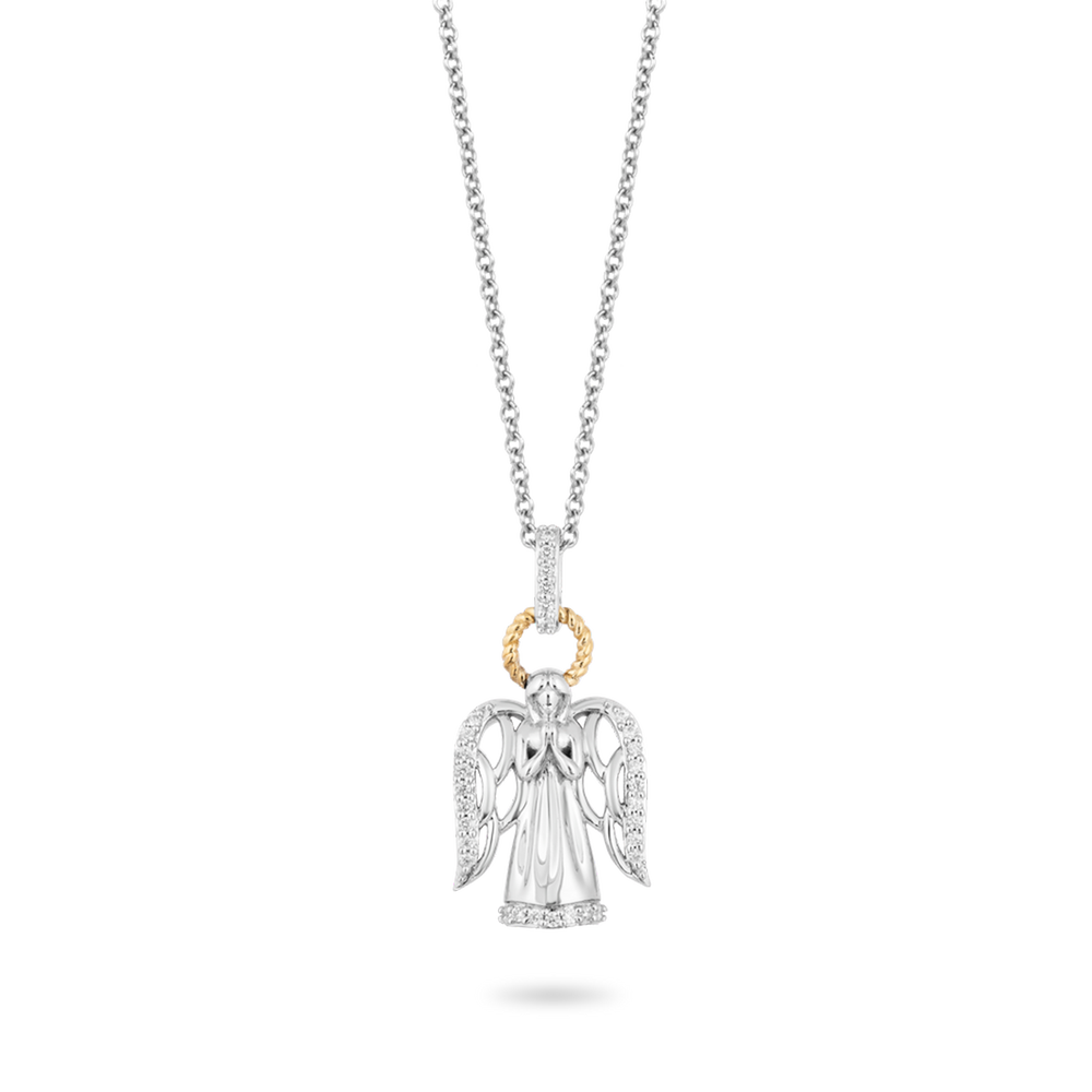 Hallmarkfinejewelry Angel Diamond Pendant in Sterling Silver & Yellow Gold View 1