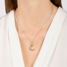 Load image into Gallery viewer, Hallmarkfinejewelry Crescent Moon Pendant in Sterling Silver &amp; 14K Yellow Gold with Diamonds &amp; Created Blue Sapphire
