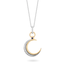 Load image into Gallery viewer, Hallmarkfinejewelry Moon Diamond Pendant in Sterling Silver &amp; Yellow Gold &amp; Created Blue Sapphire View 1
