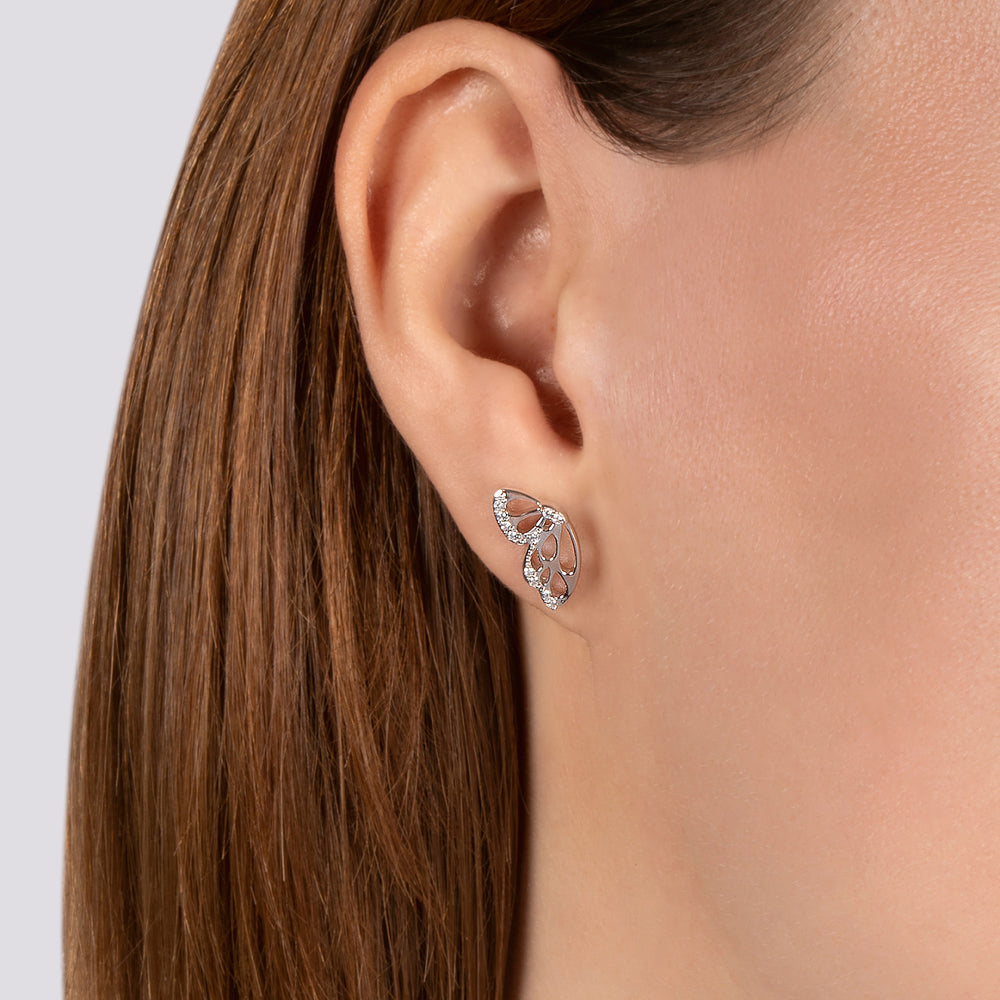 Hallmarkfinejewelry Butterfly Wing Stud Earrings in Sterling Silver with Diamonds