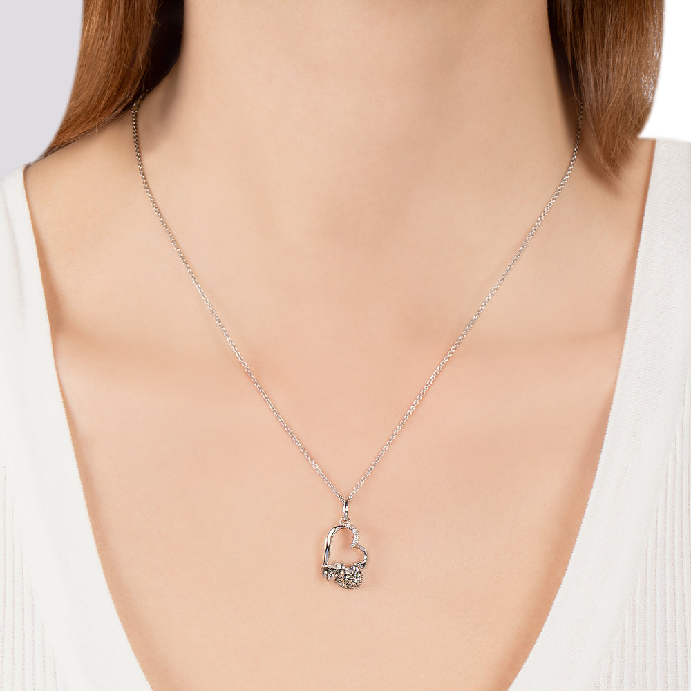 Hallmarkfinejewelry Sloth Love Pendant in Sterling Silver with Champagne & White Diamonds
