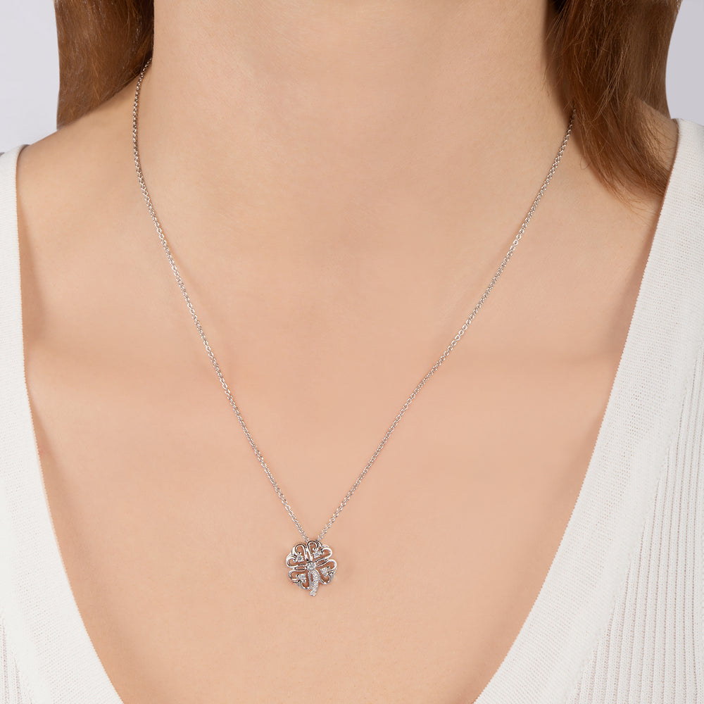 Hallmarkfinejewelry Lace Four Leaf Clover Pendant in Sterling Silver with Diamonds