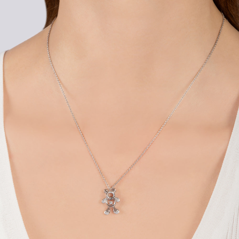 Hallmarkfinejewelry Tiny Teddybear Pendant in Sterling Silver with 1/10 Cttw of Diamonds