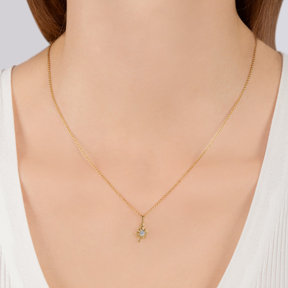 Hallmarkfinejewelry Minimalist Clover Pendant in 14K Yellow Gold with Diamond