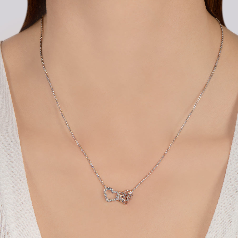 Hallmarkfinejewelry Heart To Heart Sterling Silver Necklace with Diamonds