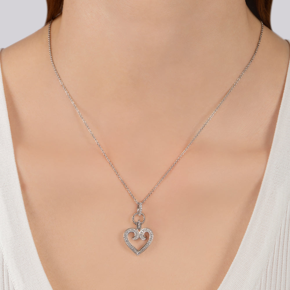 Hallmarkfinejewelry Large Diamond Follow Your Heart Pendant in Sterling Silver