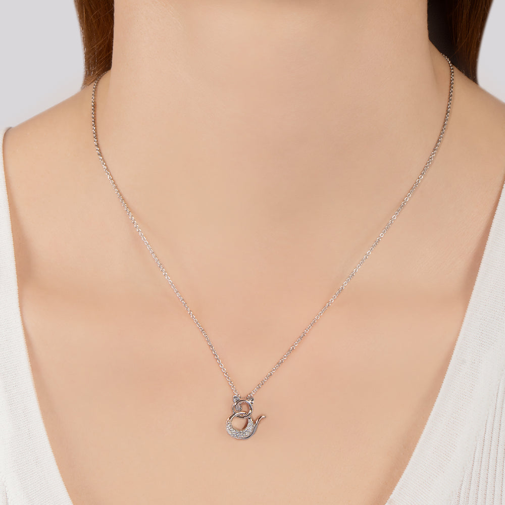Hallmarkfinejewelry Cute Cat Pendant in Sterling Silver with 1/0 Cttw of Diamonds