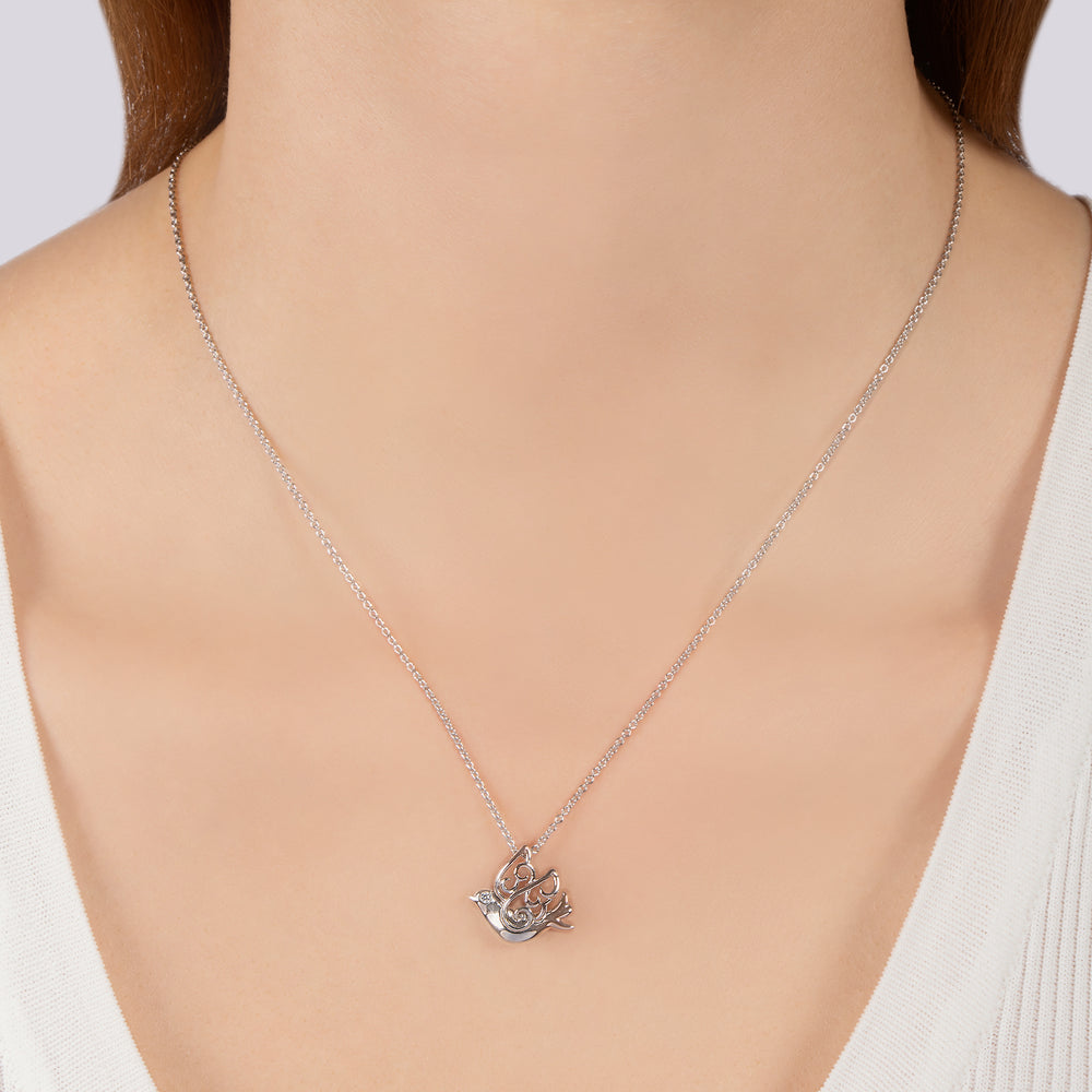 Hallmarkfinejewelry Lace Dove Pendant in Sterling Silver with Diamond
