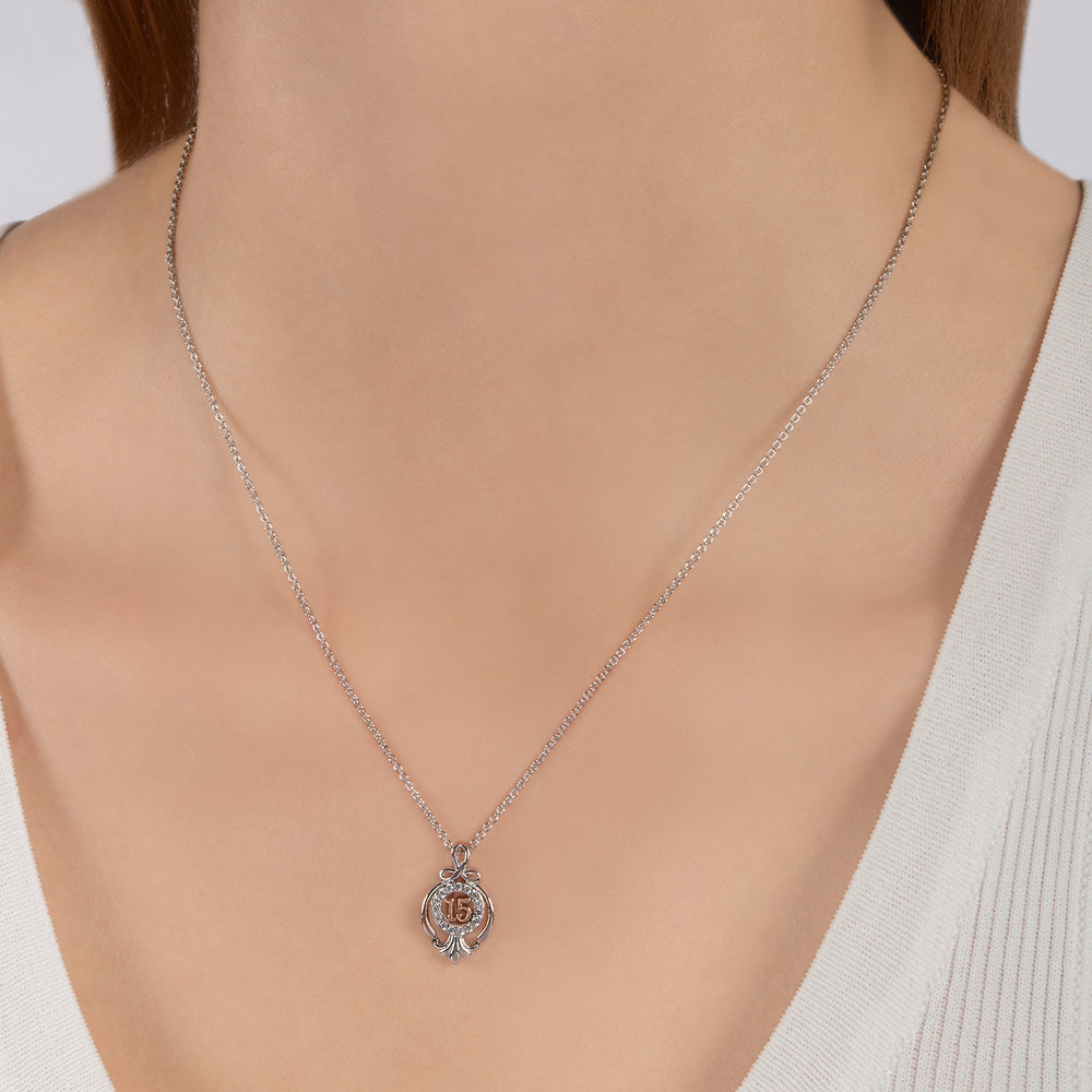 Hallmarkfinejewelry Sweet 15 Sterling Silver and 14K Rose Gold Pendant with Diamonds