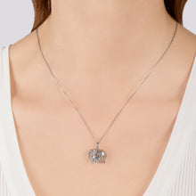 Load image into Gallery viewer, Hallmarkfinejewelry Elephant Love Pendant in Sterling Silver with Diamonds &amp; Created Blue Sapphire
