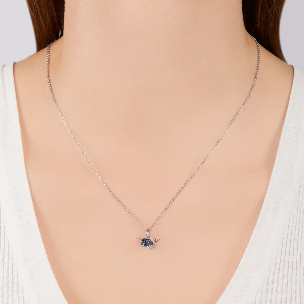 Hallmarkfinejewelry Narwhal Pendant in Sterling Silver & 14K Yellow Gold with Blue & White Diamonds