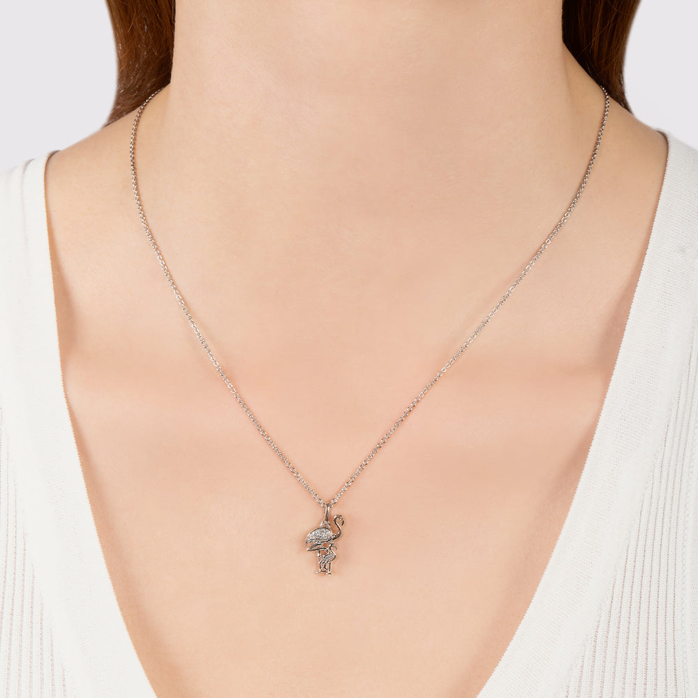 Hallmarkfinejewelry Flamingo Family Pendant in Sterling Silver with Diamonds