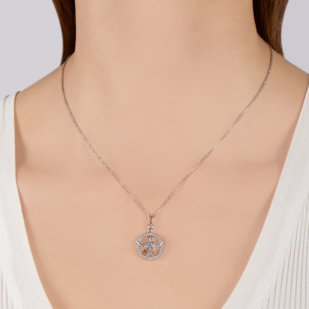 Hallmarkfinejewelry Phoenix Medallion in Sterling Silver with Diamonds