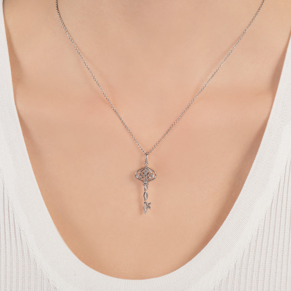Hallmarkfinejewelry Precious Lace Key Pendant in Sterling Silver with Diamonds