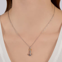Load image into Gallery viewer, Hallmarkfinejewelry Anchor Pendant in Sterling Silver and 14K Yellow Gold with Created Sapphire and Diamonds
