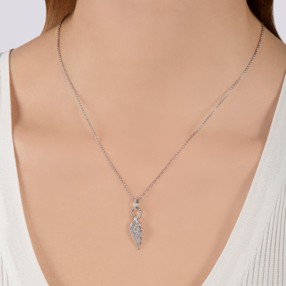 Hallmarkfinejewelry Large Diamond Angel Wing Pendant in Sterling Silver