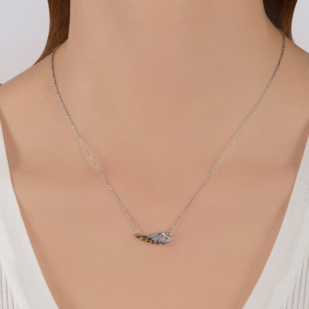 Hallmarkfinejewelry Gossamer Diamond Wing Necklace in Sterling Silver & 14K Yellow Gold