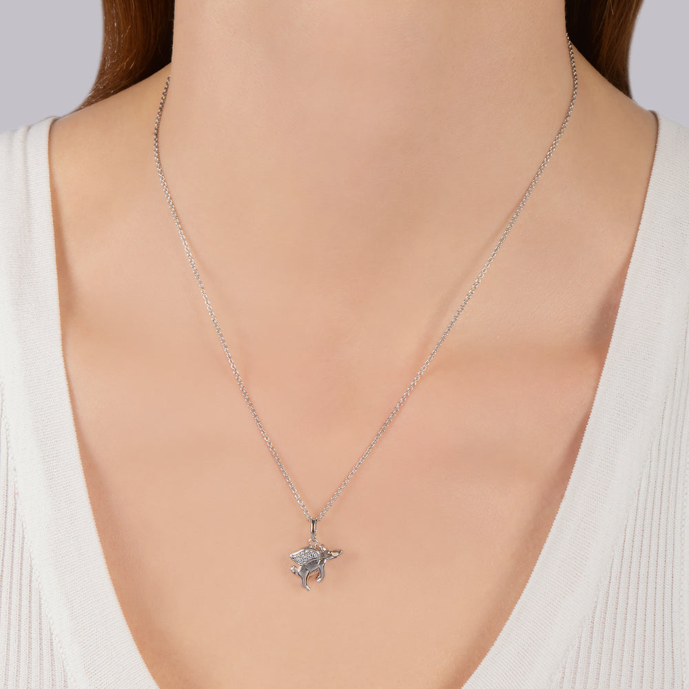 Hallmarkfinejewelry “When Pigs Fly” Pendant in Sterling Silver with Diamonds