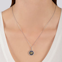 Load image into Gallery viewer, Hallmarkfinejewelry Evil Eye Medallion in Sterling Silver &amp; 14K Yellow Gold with Lapis &amp; Synthetic Turquoise
