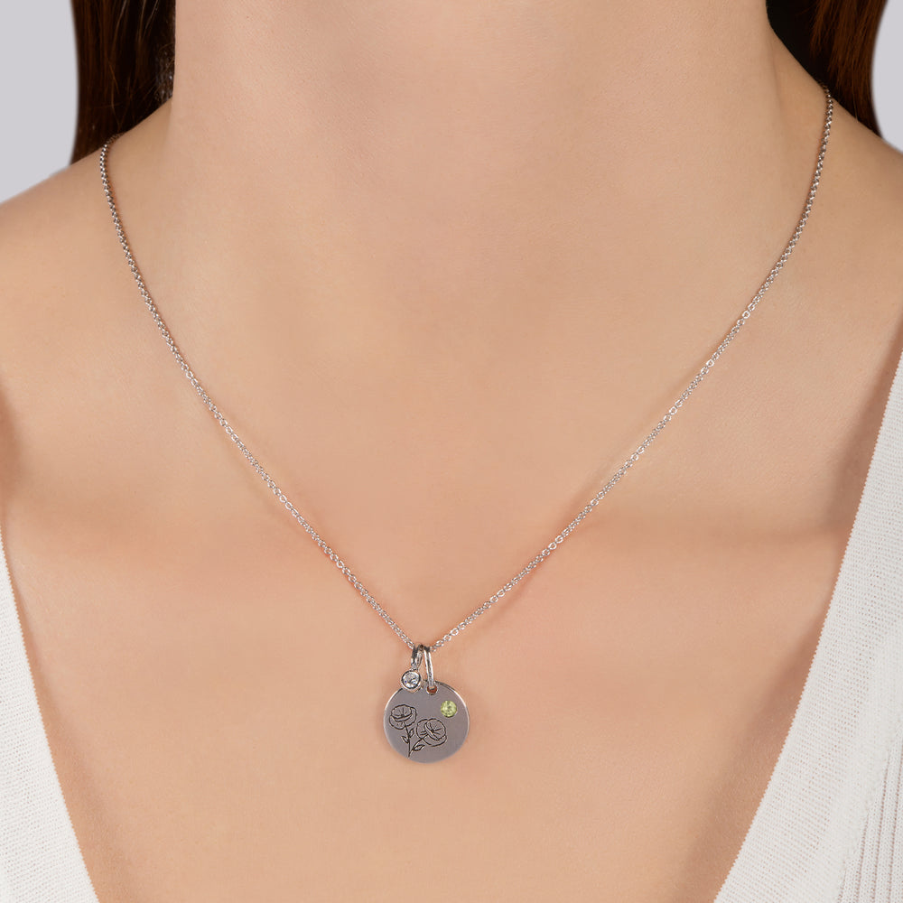 Hallmarkfinejewelry August Flower of the Month Pendant in Sterling Silver with Peridot and Diamond Accent