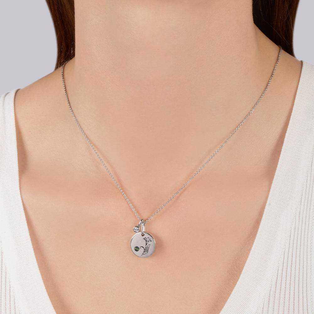 Hallmarkfinejewelry May Flower of the Month Pendant in Sterling Silver with Green Tourmaline and Diamond Accent